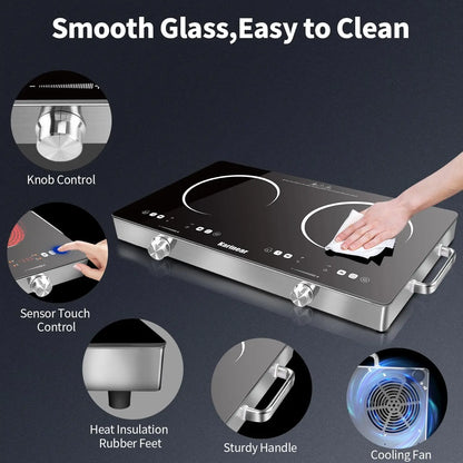 56cm, 240 Volts - Countertop Ceramic Electric Hob 2-Zones, 3200W Plug-in W/Safety Lock
