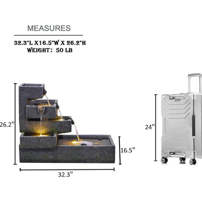 32.5in x 16.5in x 26.4in - 5-TIER INDOOR/OUTDOOR CASCADING WATERFALL/FOUNTAIN W/LED LIGHTS