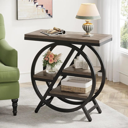 3-Tier - NARROW GEOMETRIC METAL FRAME SIDE TABLE W/STORAGE