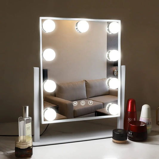 11.8in x 9.8in x 4in - HOLLYWOOD LED LIT & DIMMABLE MAKEUP VANITY MIRROR