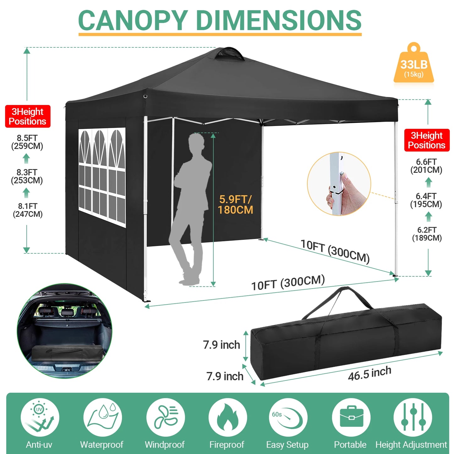 10-Foot x 10-FOOT  - POP-UP CANOPY W/4 REMOVABLE SIDEWALLS & AIR VENT