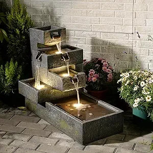 32.5in x 16.5in x 26.4in - 5-TIER INDOOR/OUTDOOR CASCADING WATERFALL/FOUNTAIN W/LED LIGHTS
