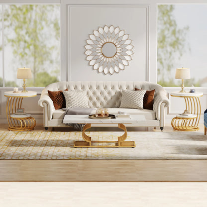 2-Tiers - GOLD FRAME ROUND WHITE FAUX MARBLE TOP