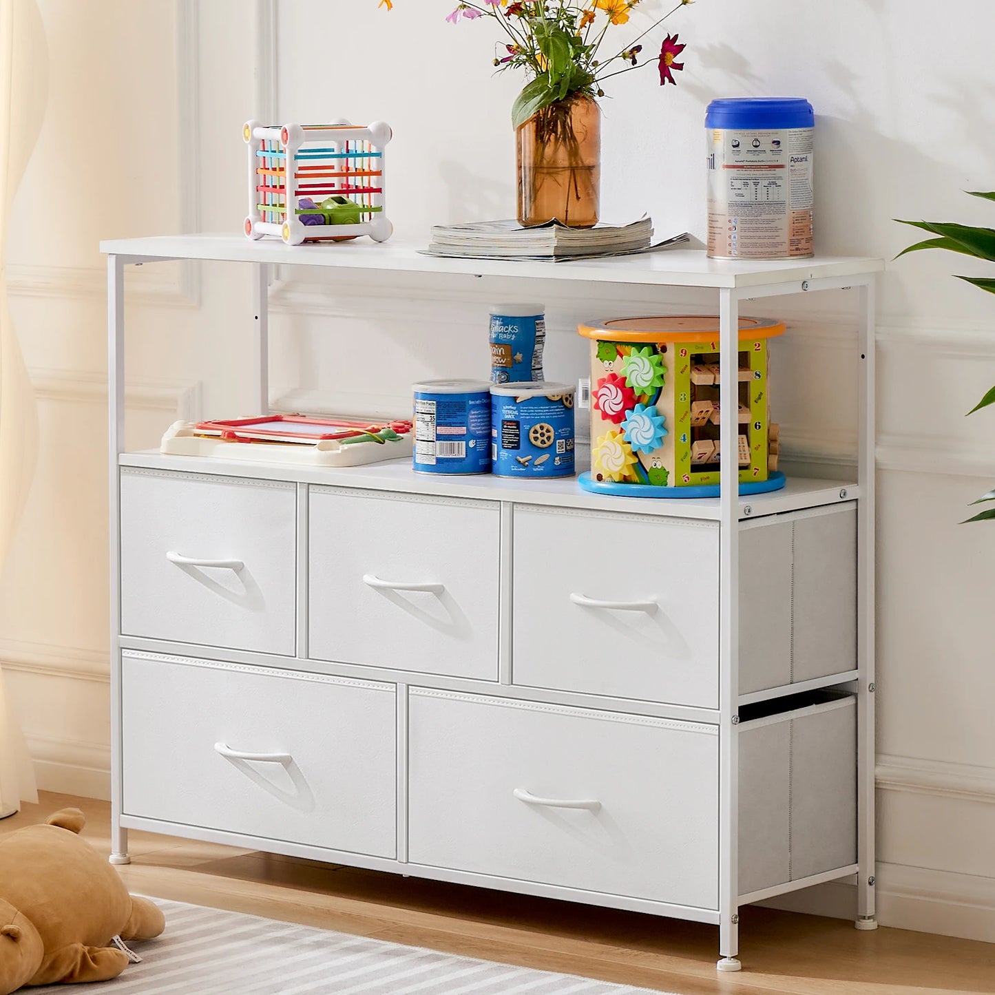 TV STAND W/5-FABRIC DRAWERS STORAGE DISPLAY FURNITURE