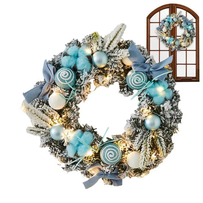 11.81in x 11.81in x 1.97in - CHRISTMAS FRONT DOOR SNOWY FLOCKED WREATHS