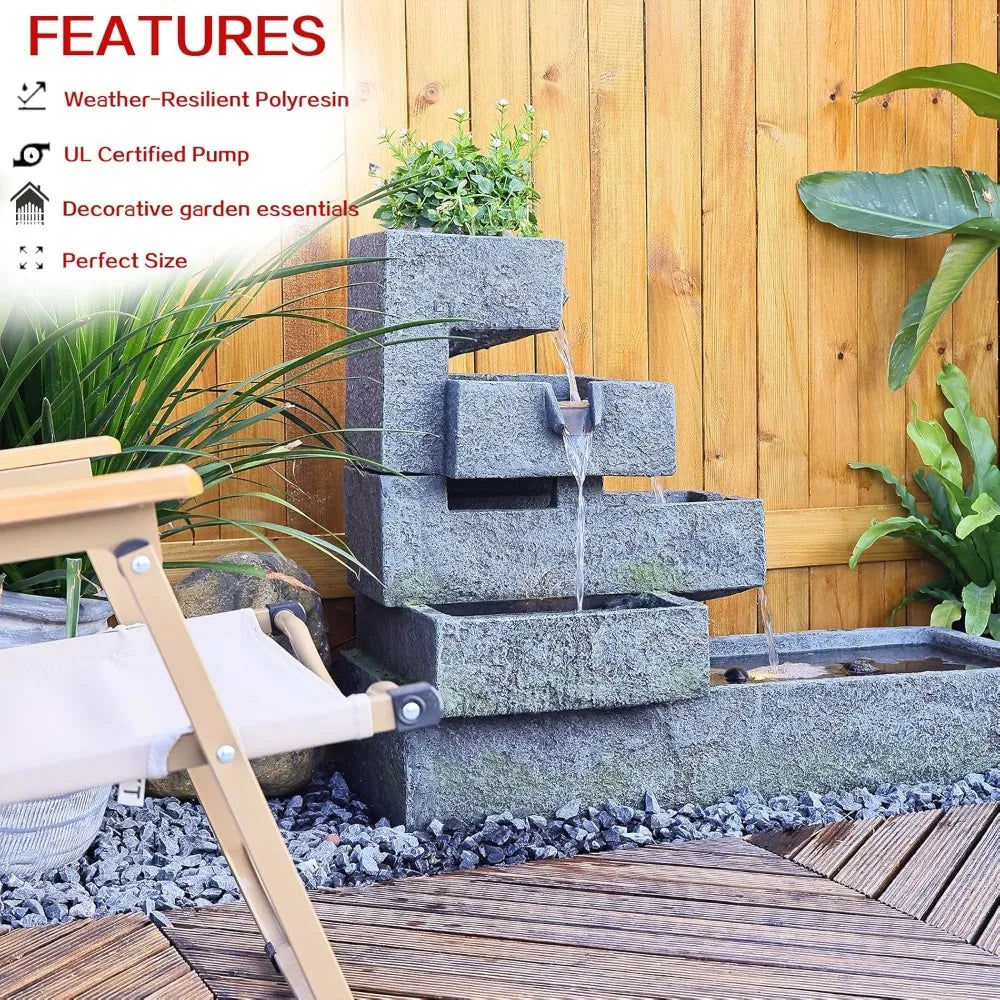 32.5in x 16.5in x 26.4in - 5-TIER INDOOR/OUTDOOR CASCADING WATERFALL/FOUNTAIN W/LED LIGHTS