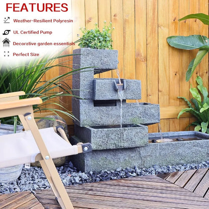 32.5in x 16.5in x 26.4in - 5-TIER INDOOR/OUTDOOR CASCADING WATERFALL/FOUNTAIN W/LED LIGHTS