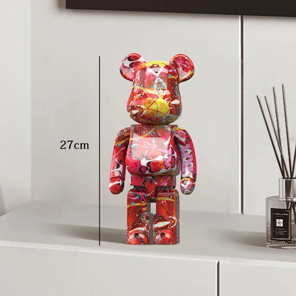 27cm - PAINTED GRAFFITI BEAR RESIN DESKTOP STATUE/ORNAMENTS