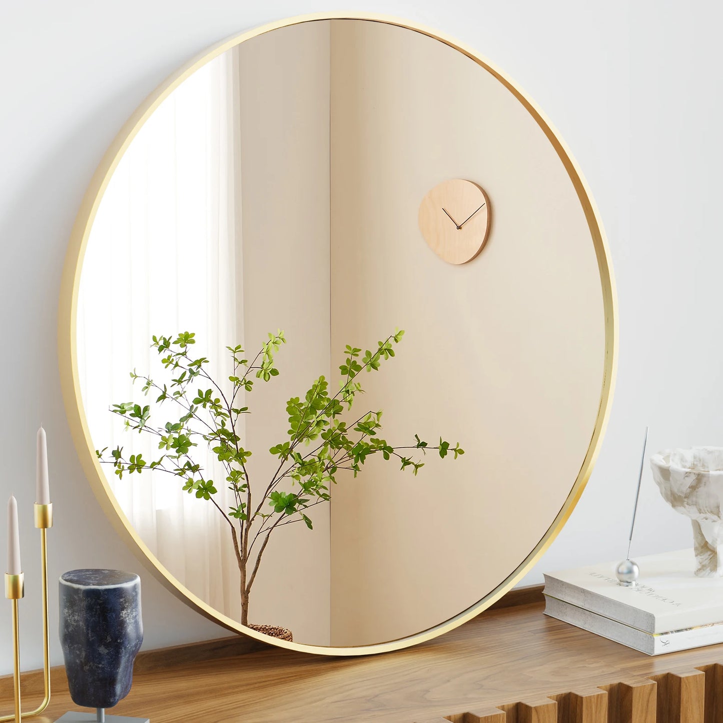 30in - LARGE ROUND TEMPERED GLASS FRAMED VANITY MIRROR