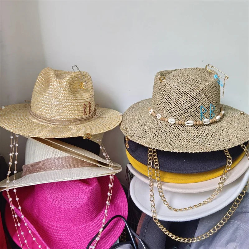 Beach Hat Punk Pearl Chain Crown Sun Hat
