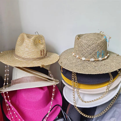 Beach Hat Punk Pearl Chain Crown Sun Hat