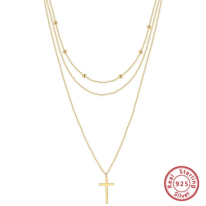STERLING SILVER CROSS SHAPED NECKLACE PENDANT W/BEADS