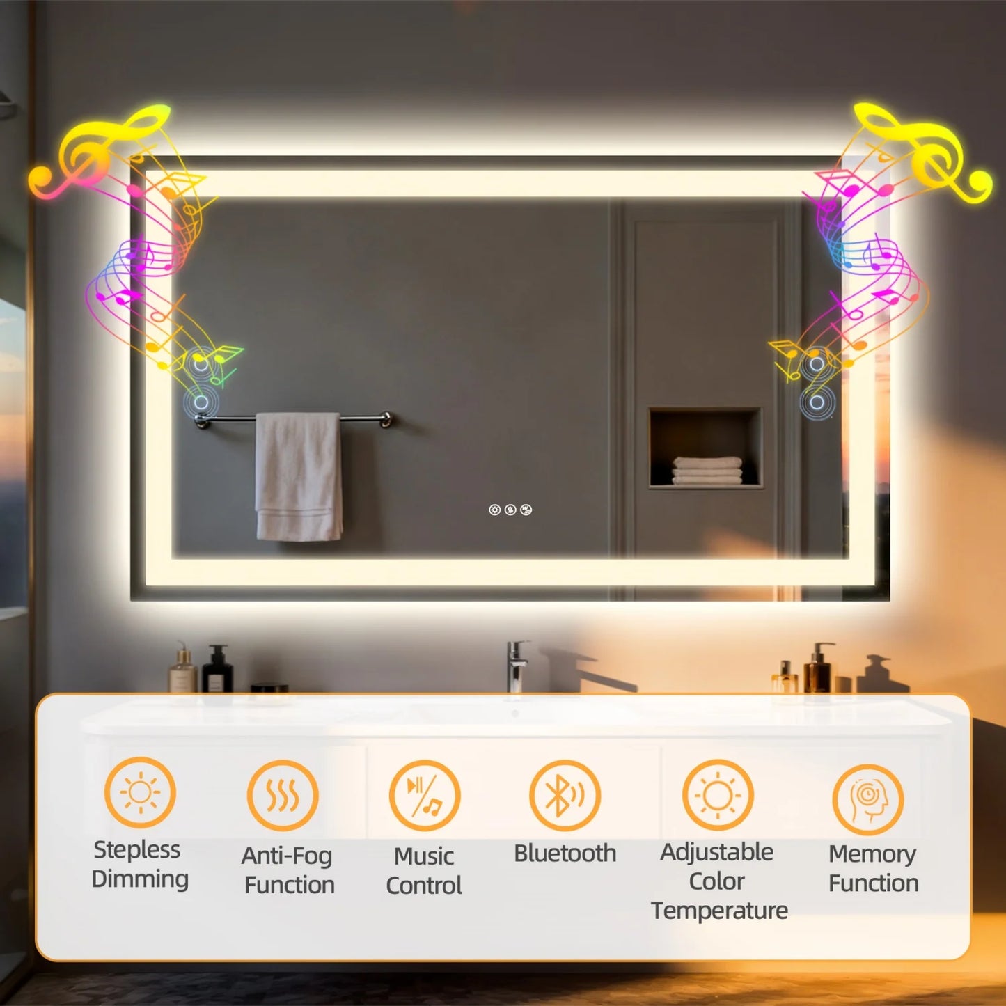 19.68-Inches/23.62-Inches/39.37-Inches/47.24-Inches - LED Bathroom Make-Up Vanity Mirror W/Bluetooth Speaker