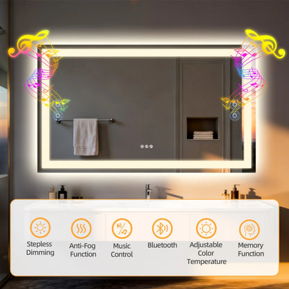 19.68-Inches/23.62-Inches/39.37-Inches/47.24-Inches - LED Bathroom Make-Up Vanity Mirror W/Bluetooth Speaker