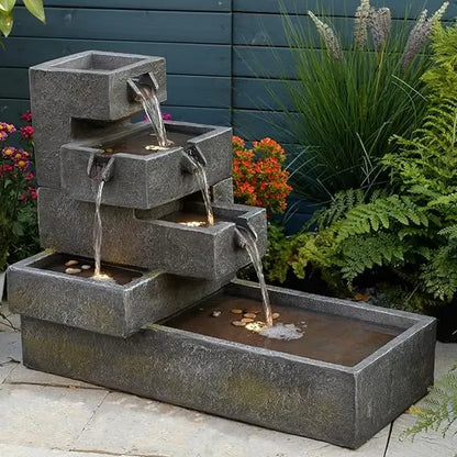 32.5in x 16.5in x 26.4in - 5-TIER INDOOR/OUTDOOR CASCADING WATERFALL/FOUNTAIN W/LED LIGHTS