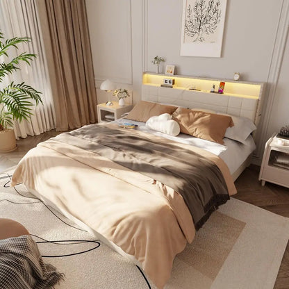 Queen Bed Frame,  Upholstered Platform Bed Frame  W/Storage