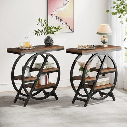 3-Tier - NARROW GEOMETRIC METAL FRAME SIDE TABLE W/STORAGE