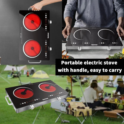 56cm, 240 Volts - Countertop Ceramic Electric Hob 2-Zones, 3200W Plug-in W/Safety Lock