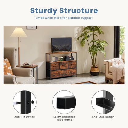 TV STAND W/5-FABRIC DRAWERS STORAGE DISPLAY FURNITURE