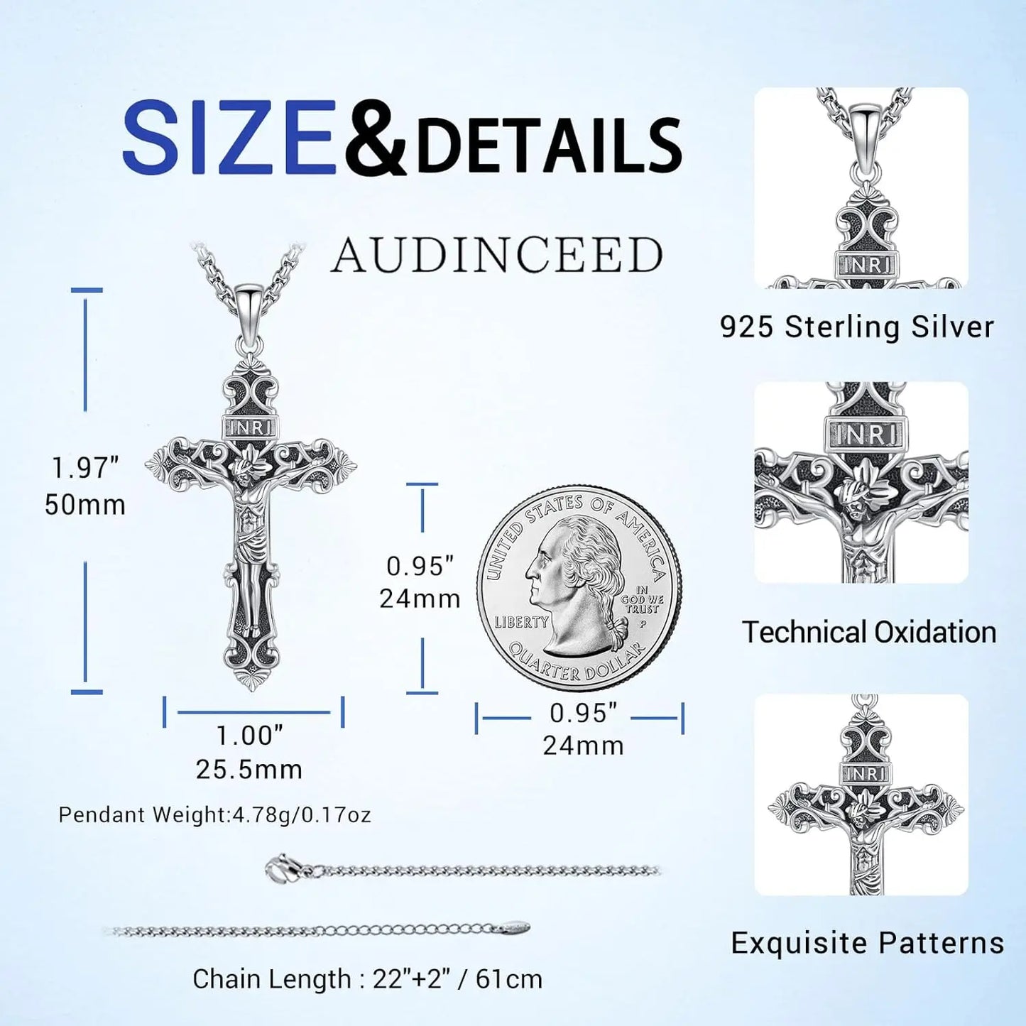 JESUS CROSS NECKLACE 925 STERLING SILVER PROTECTION AMULET