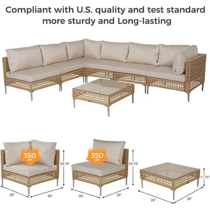 7pcs - PE RATTAN/WICKER PATIO FURNITURE CONVERSATION SECTIONAL SET