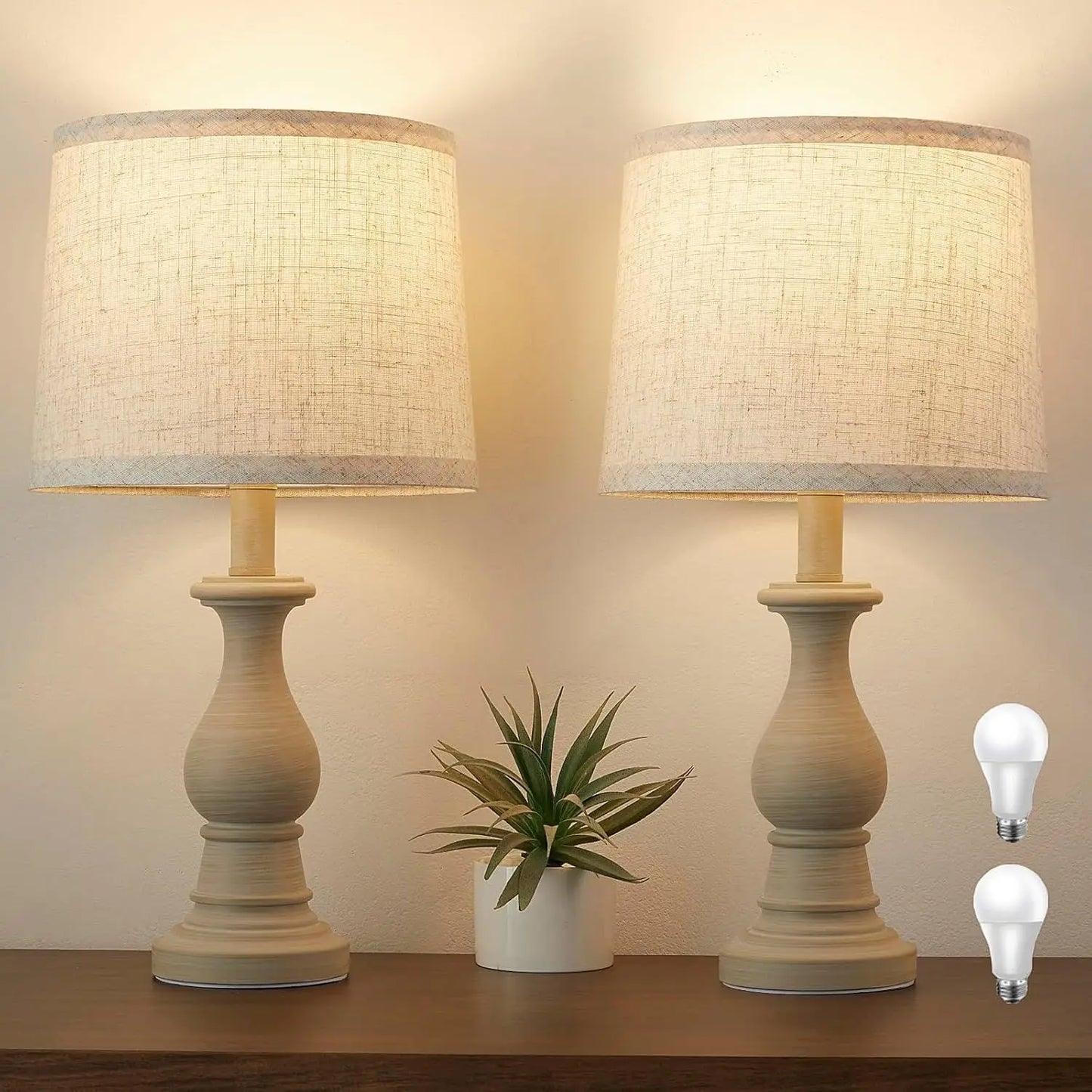 Set-of-2pcs, 18.5in - VINTAGE FARMHOUSE STYLE CERAMIC TABLE LAMPS