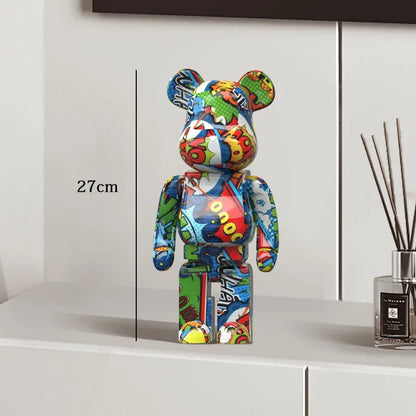 27cm - PAINTED GRAFFITI BEAR RESIN DESKTOP STATUE/ORNAMENTS