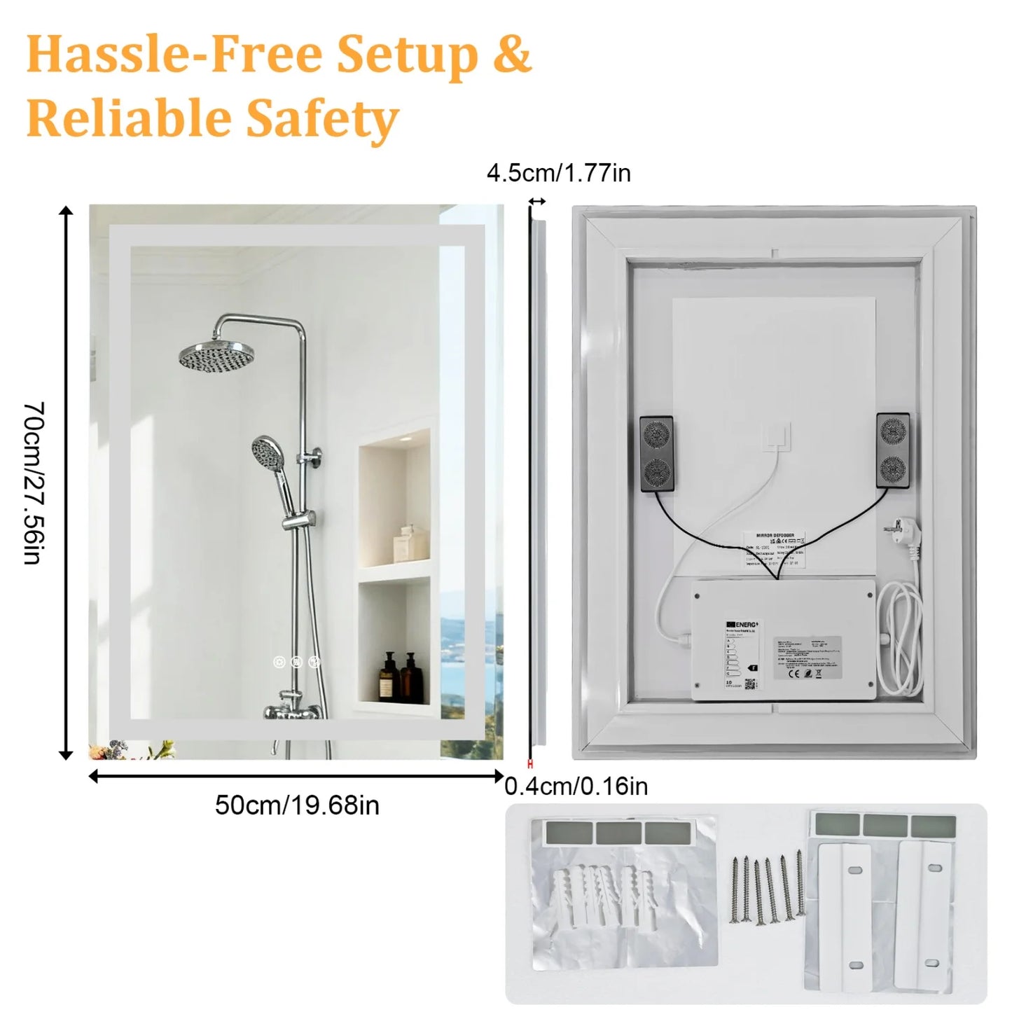 19.68-Inches/23.62-Inches/39.37-Inches/47.24-Inches - LED Bathroom Make-Up Vanity Mirror W/Bluetooth Speaker