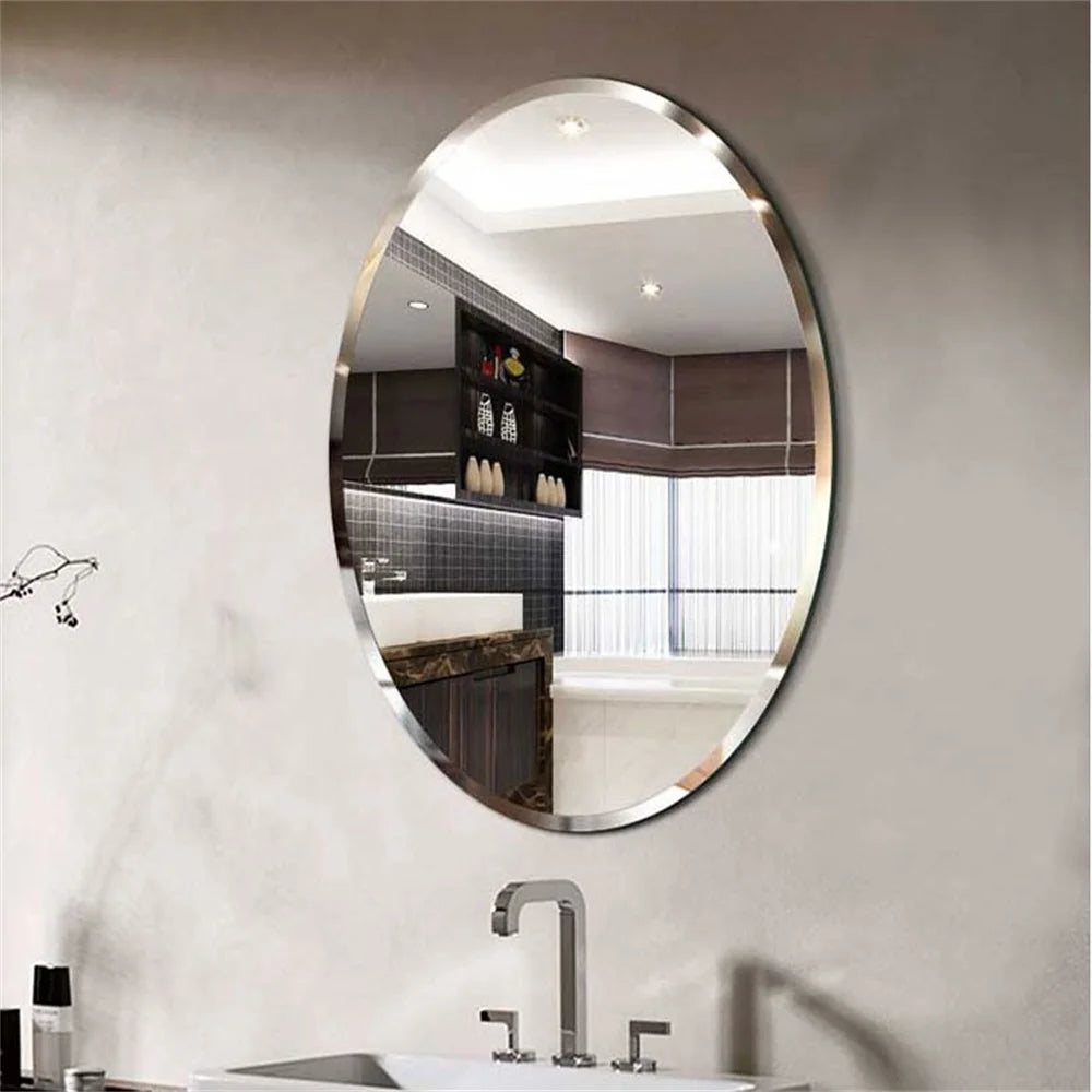Frameless Silver Beveled Edge Oval Wall Mirror