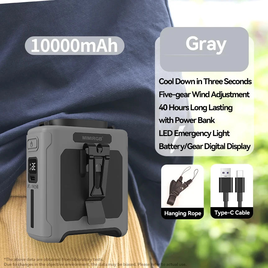 10,000mAh - PORTABLE WAIST CLIP COOLING FAN W/POWER BANK