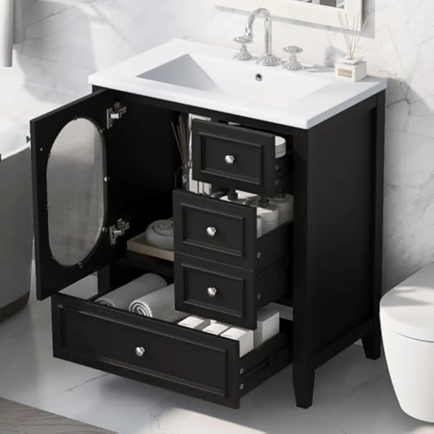 30in - SOLID WOOD SINGLE SINK BATHROOM VANITY CABINET