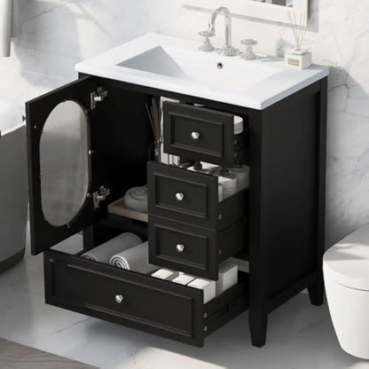 30in - SOLID WOOD SINGLE SINK BATHROOM VANITY CABINET
