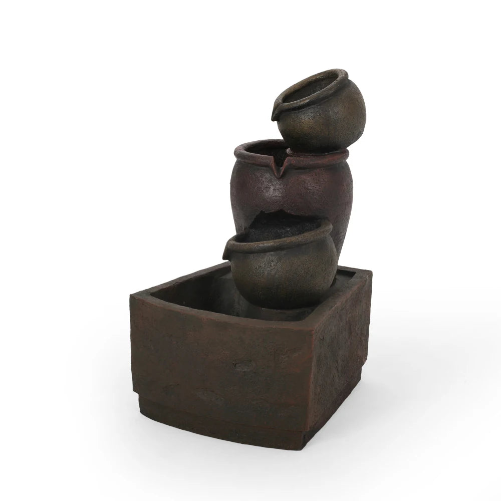 3-Tier - BOCHAS OUTDOOR LED FOUNTAIN, RUSTIC MULTI BROWN