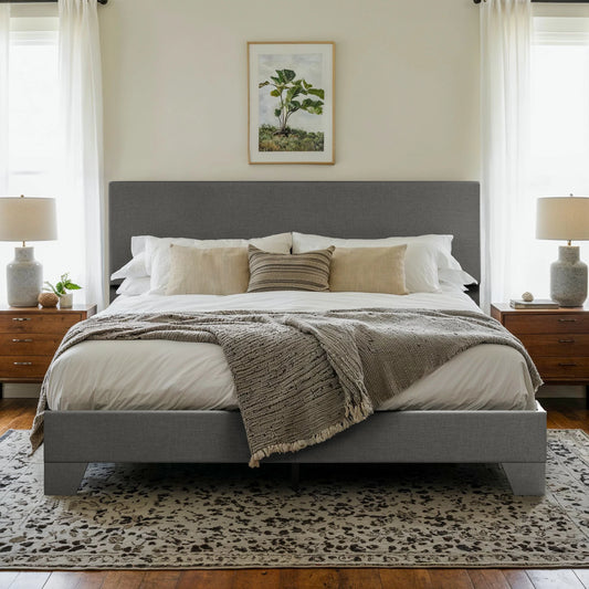 55 7/16in x 59in x 734.8in - SOFT LINEN UPHOLSTERED BED FRAME W/ADJUSTABLE HEADBOARD