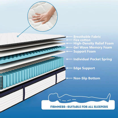QUEEN SIZE GEL MEMORY FOAM HYBRID MATTRESS