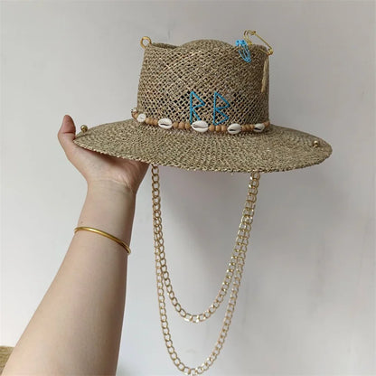 Beach Hat Punk Pearl Chain Crown Sun Hat