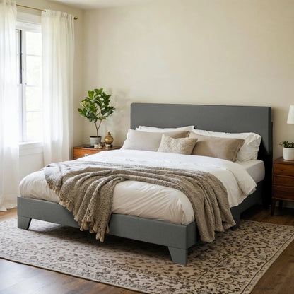 55 7/16in x 59in x 734.8in - SOFT LINEN UPHOLSTERED BED FRAME W/ADJUSTABLE HEADBOARD
