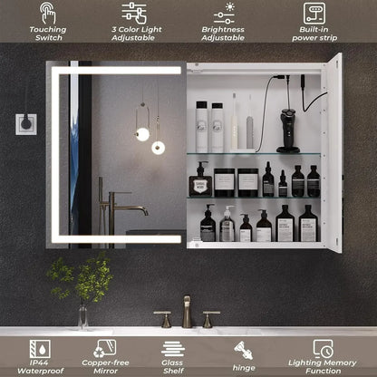 LED LIGHTED WALL MOUNTED MEDICINE CABINET W/MIRROR