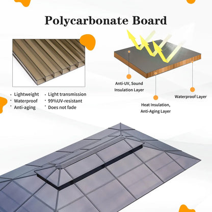 12ft x 20ft - PERMANENT POLYCARBONATE DOUBLE HARDTOP ROOF GAZEBO
