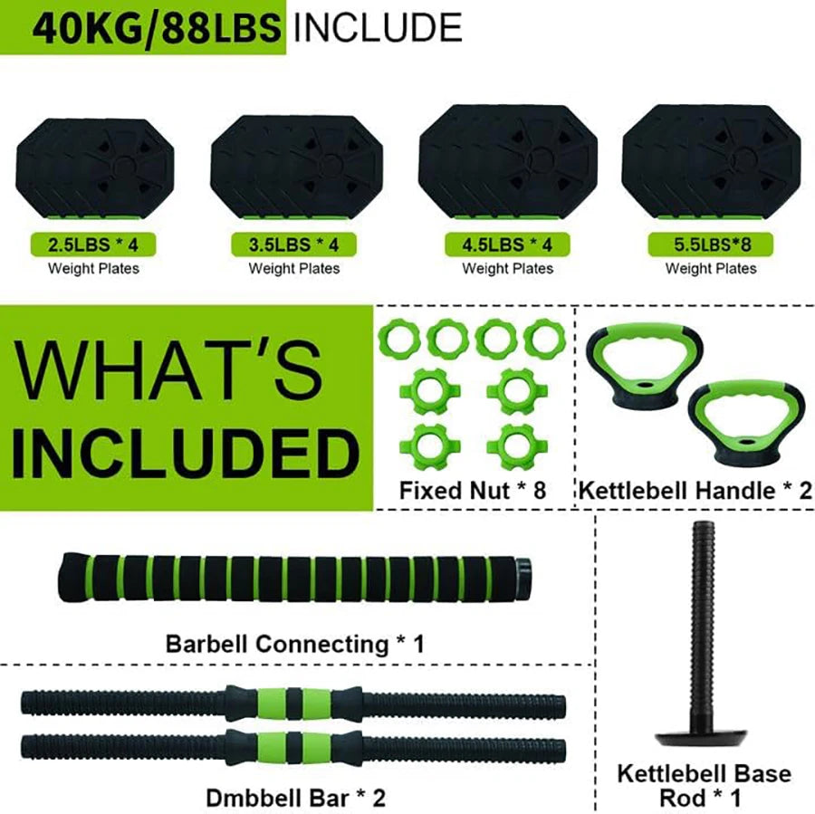 4-IN-1 66lbs/88lbs - ADJUSTABLE WEIGHT KETTLEBELL SET BARBELL/PUSH-UP STAND