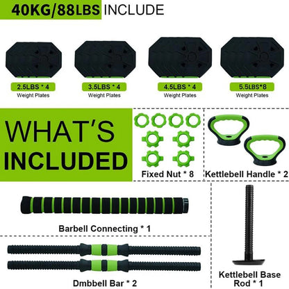 4-IN-1 66lbs/88lbs - ADJUSTABLE WEIGHT KETTLEBELL SET BARBELL/PUSH-UP STAND