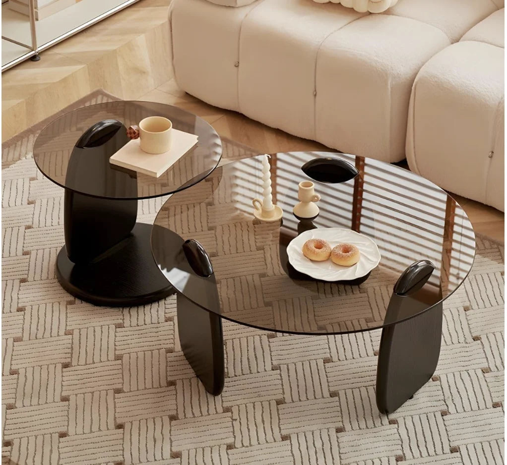 20"/31.5"/35.5", SET OF 2 - ROUND RUSTIC ACCENT LOW COFFEE NESTING TABLES