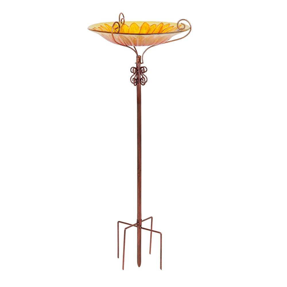 12.2in x 24.8in - GLASS BIRD BATH/FEEDER W/METAL STAKE
