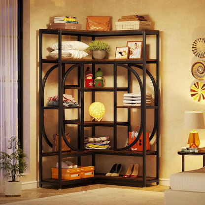 7-Shelf Modern L-Shaped Decorative Corner Bookshelf/Bookcase