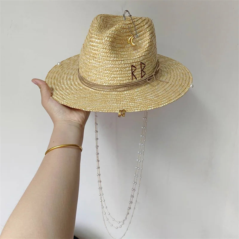 Beach Hat Punk Pearl Chain Crown Sun Hat
