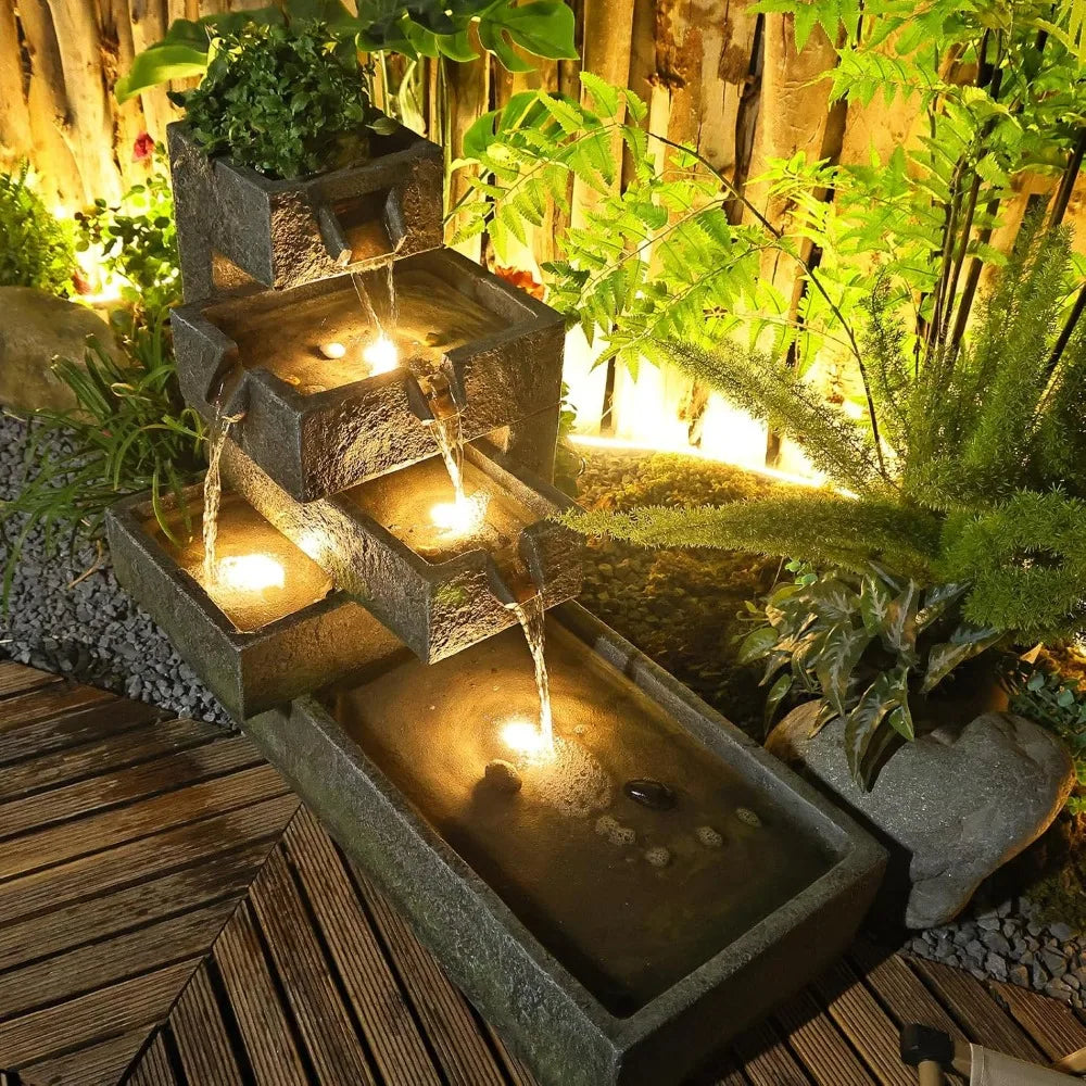 32.5in x 16.5in x 26.4in - 5-TIER INDOOR/OUTDOOR CASCADING WATERFALL/FOUNTAIN W/LED LIGHTS