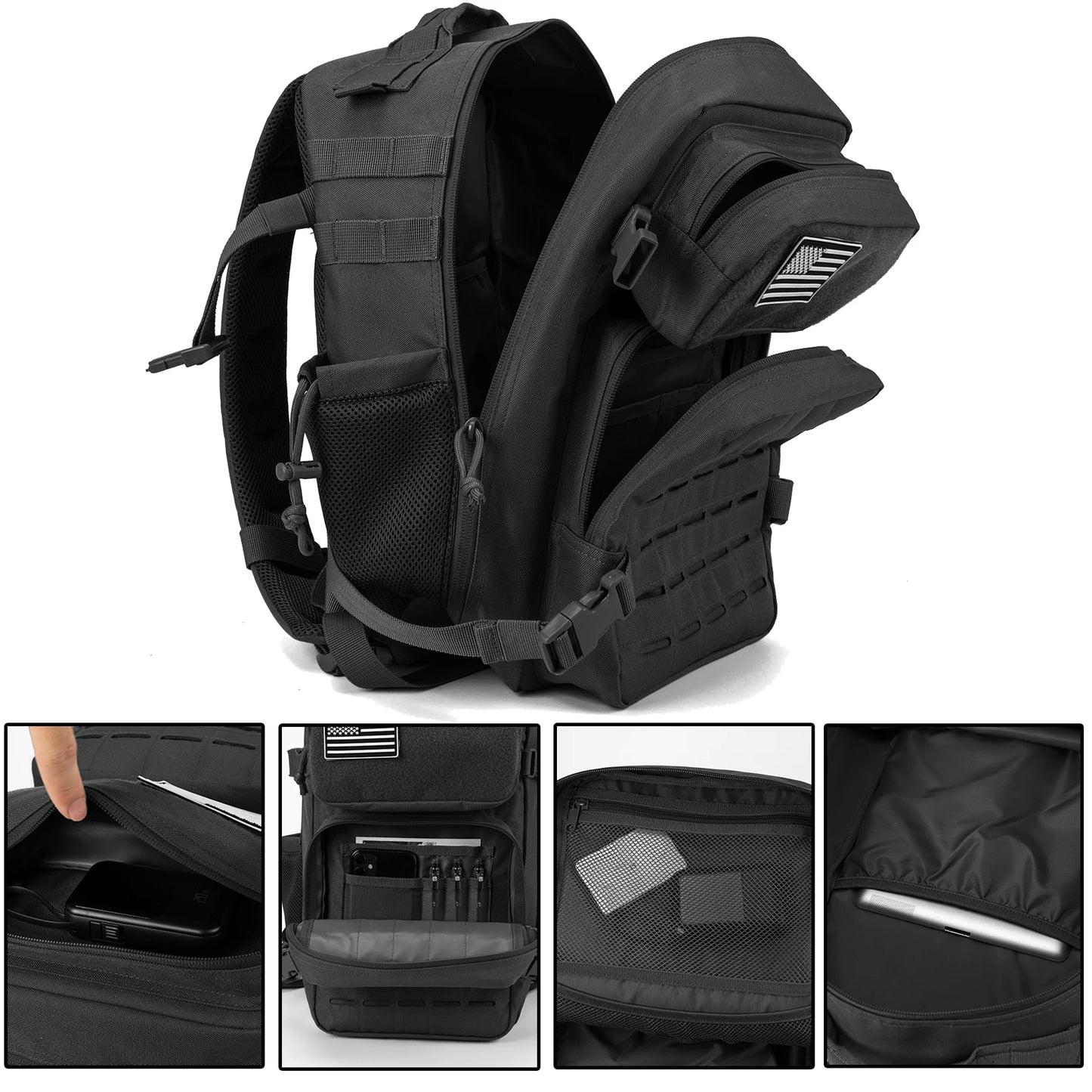 25L - TACTICAL OUTDOOR HIKING BACKPACK W/DUAL BOTTLE HOLDER