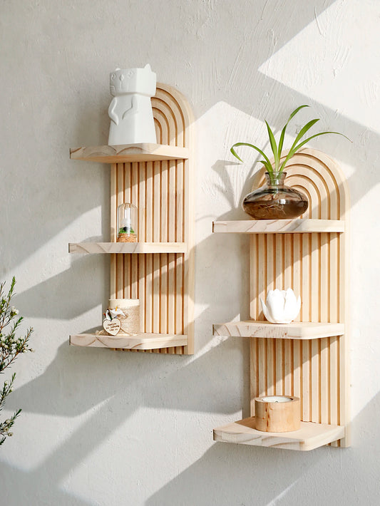 1Pc - Boho 3-Tier Wooden Wall Mounted Arch Shelf Organizer
