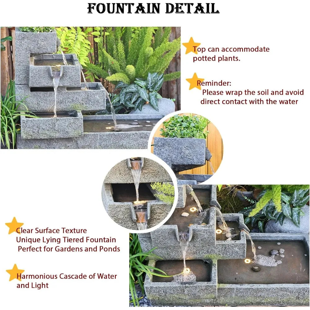 32.5in x 16.5in x 26.4in - 5-TIER INDOOR/OUTDOOR CASCADING WATERFALL/FOUNTAIN W/LED LIGHTS