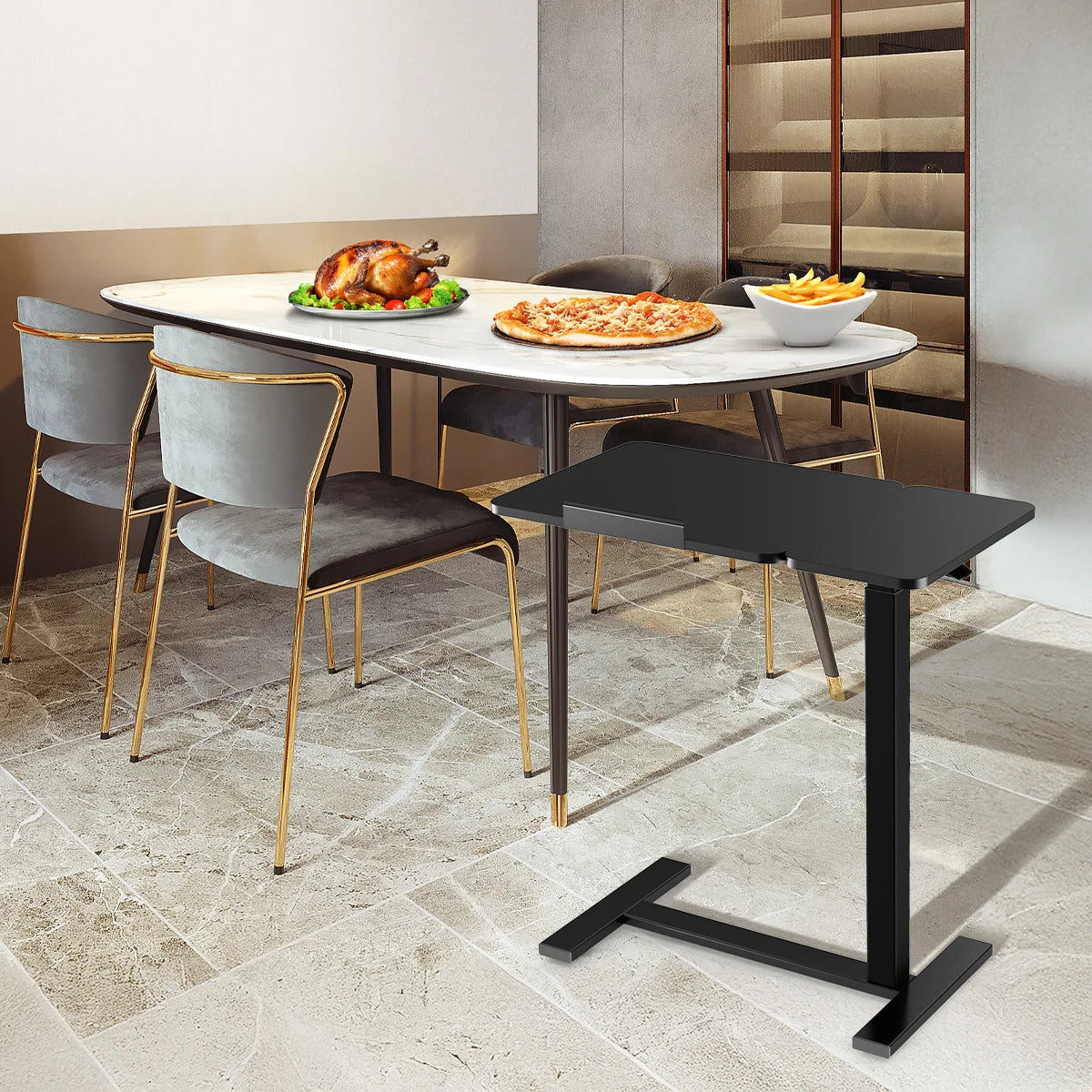 SOFA TABLE W/HIDDEN WHEELS & ADJUSTABLE HEIGHT